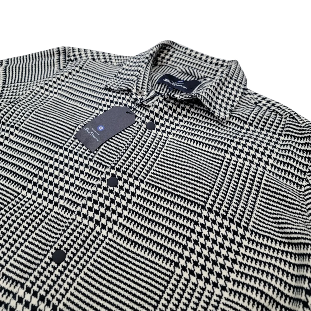 NWT Ben Sherman Glen Plaid Cotton Shirt Jacket Navy Cream Preppy British Men’s L - Picture 13 of 17
